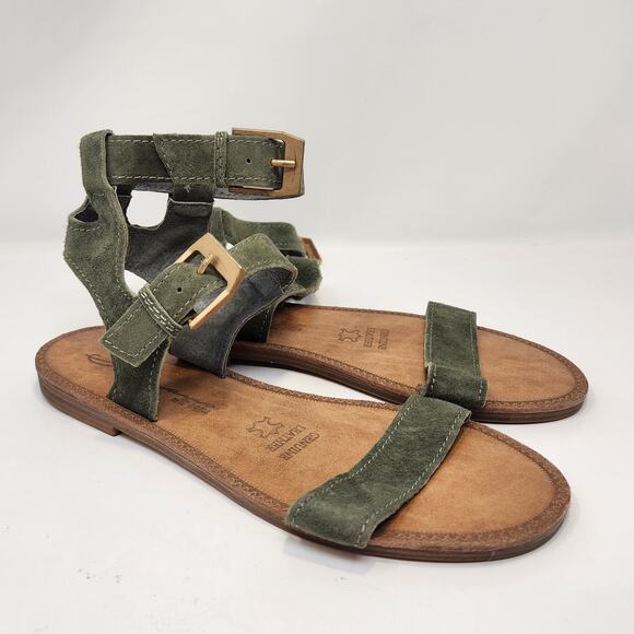 Vintage Havana Ada Army Green Suede Gladiator Sandal Size 7.5 Flats Open Toe - Picture 1 of 9